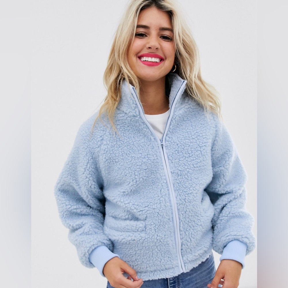 ASOS Light Blue fleece zip through jacket